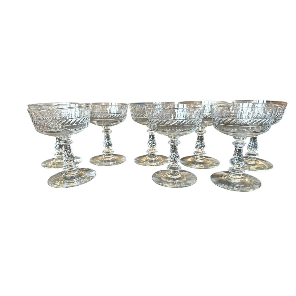 Set Of 8 Bryce Prince Consort Cut Stem Cut Champagne Tall Sherbet glasses EUC